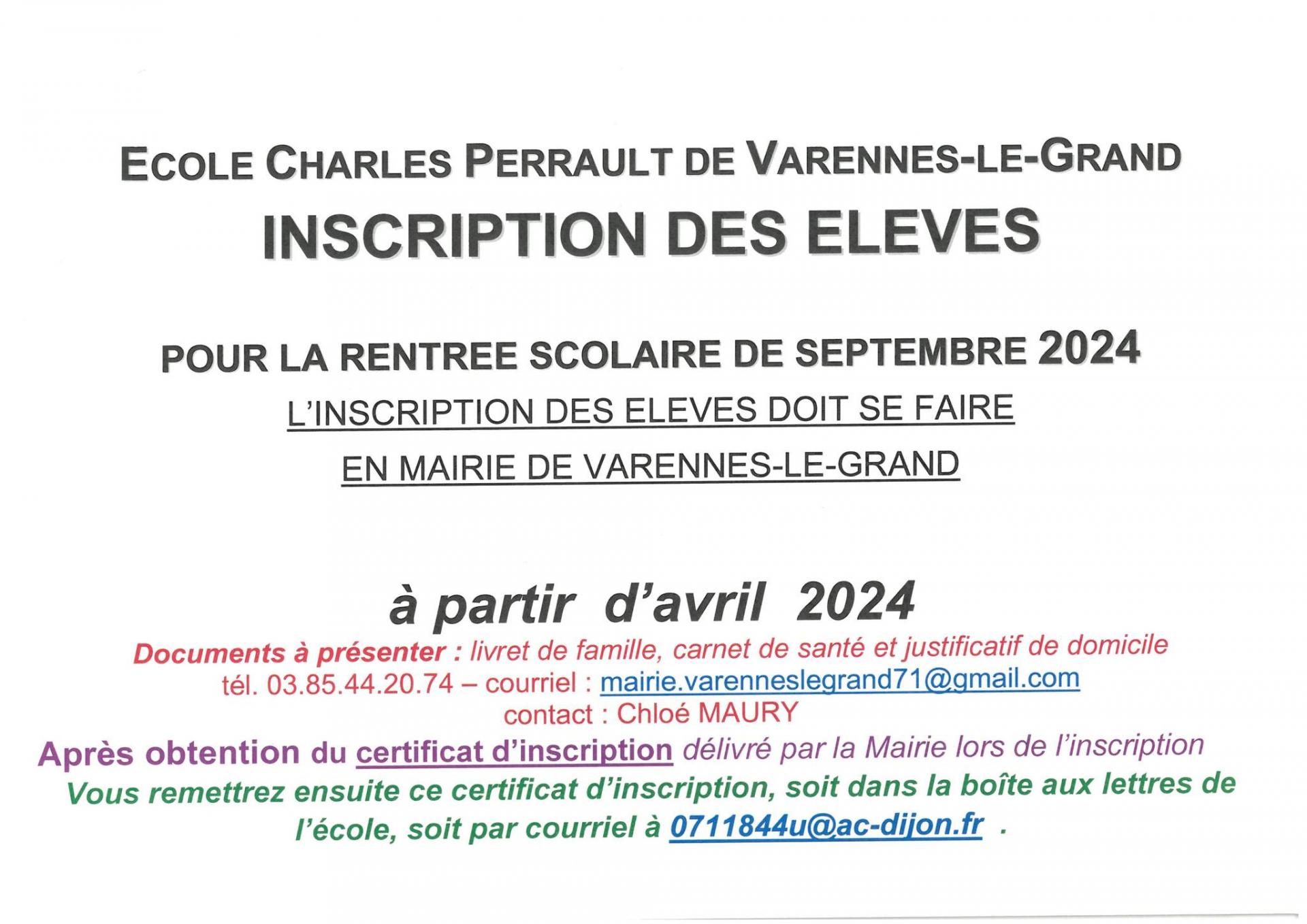 Inscriptions école Charles Perrault