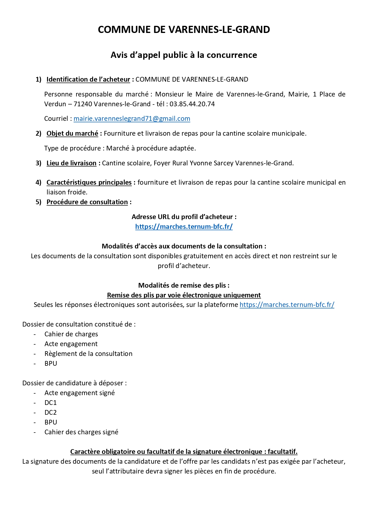 Avis d'appel public à la concurrence 