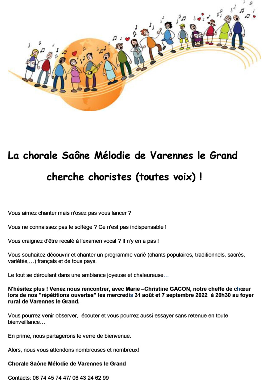 La Chorale Saône Mélodie cherche choristes (toutes voix)