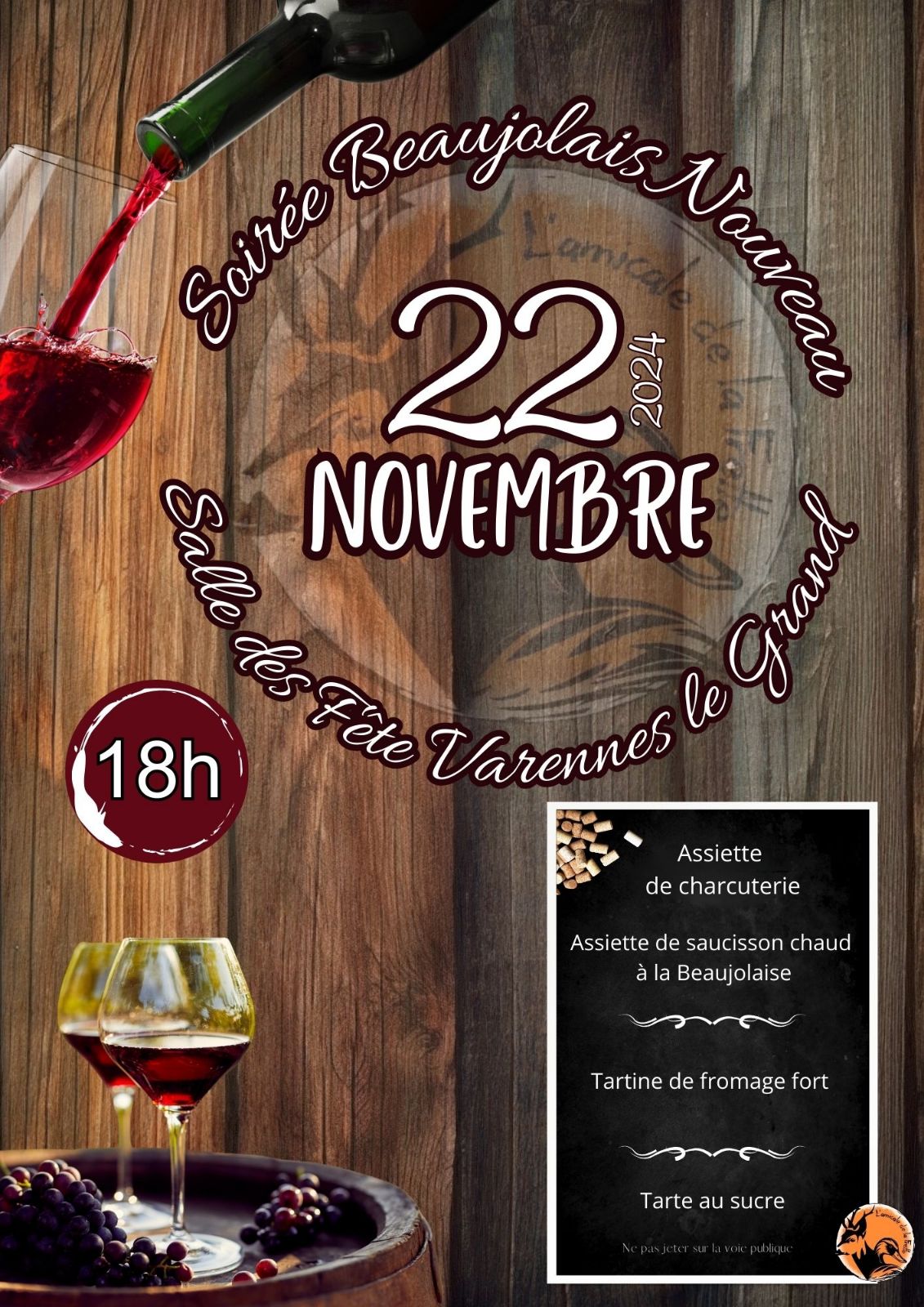 Soirée Beaujolais Nouveau le 22 novembre